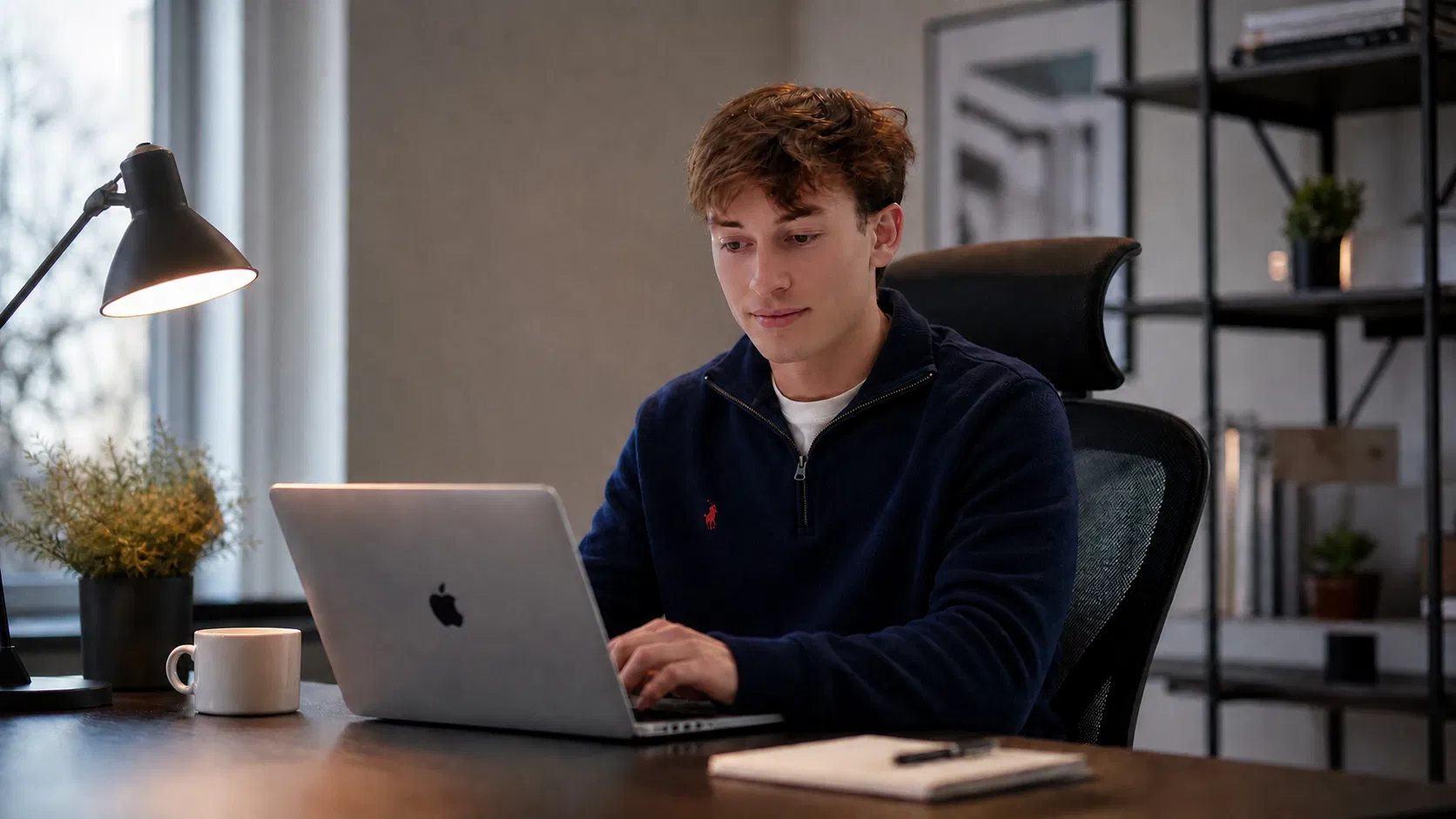 Matt, owner of Illuminate Electrical Solutions, at his desk